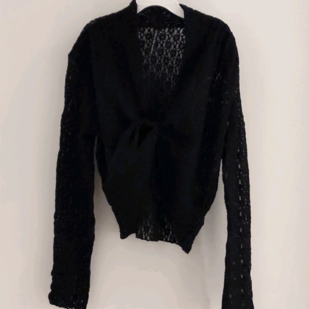 Lace tie front cardigan